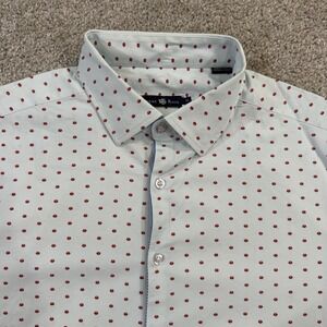 Stone Rose Short Sleeve Button Shirt XL Geometric Lip All Over Light Blue Cotton